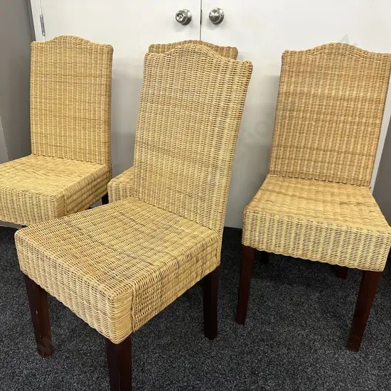 Set Of Four cane Dining Chairs  Curved Top H97, W45cm.