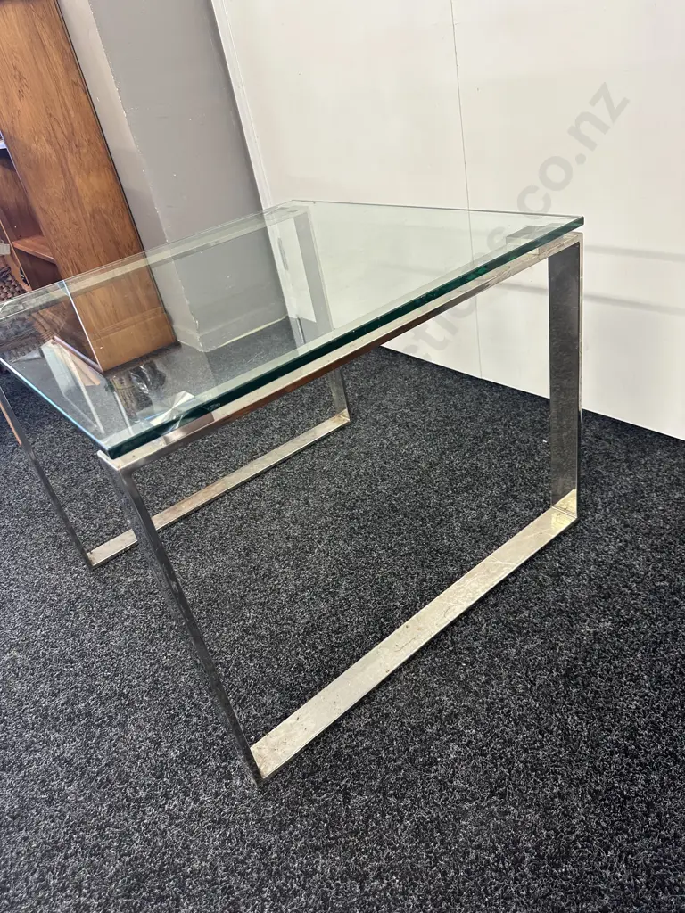 Modernist Glass & Chrome Square  Occasional Table H50 x 66x66cm Image 1++