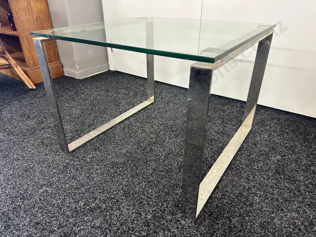 Modernist Glass & Chrome Square  Occasional Table H50 x 66x66cm Image 1++