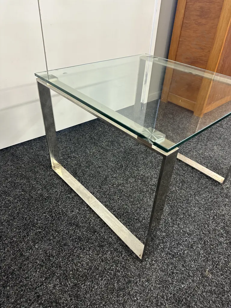Modernist Glass & Chrome Square  Occasional Table H50 x 66x66cm Image 1++