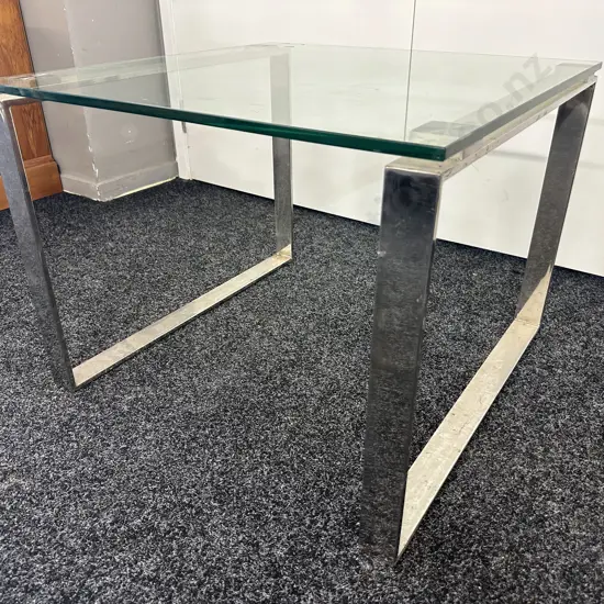 Modernist Glass & Chrome Square  Occasional Table H50 x 66x66cm