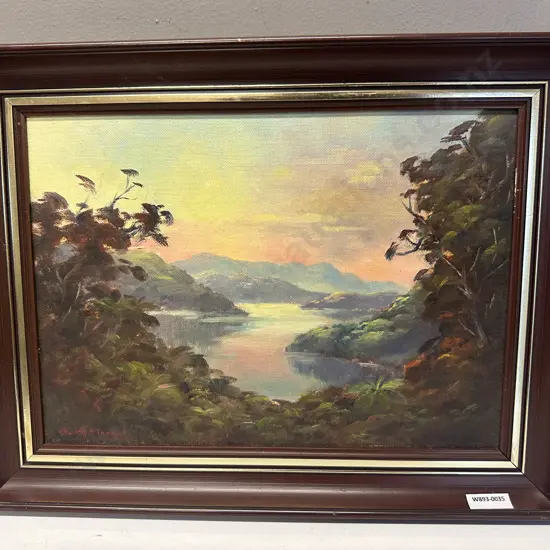 Shirley A. Thomas 'Evening' Marlborough Sounds 1985, Oil on Board, Signed, Framed. 33 x 43cm