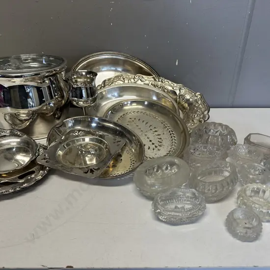 Assorted Silverware & Cut Glass Dishes