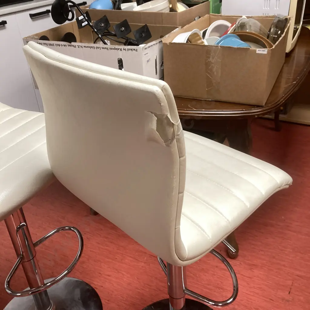 Pair of Cream PU Leather Gaslift Barstools (As Found Condition) Image 1++