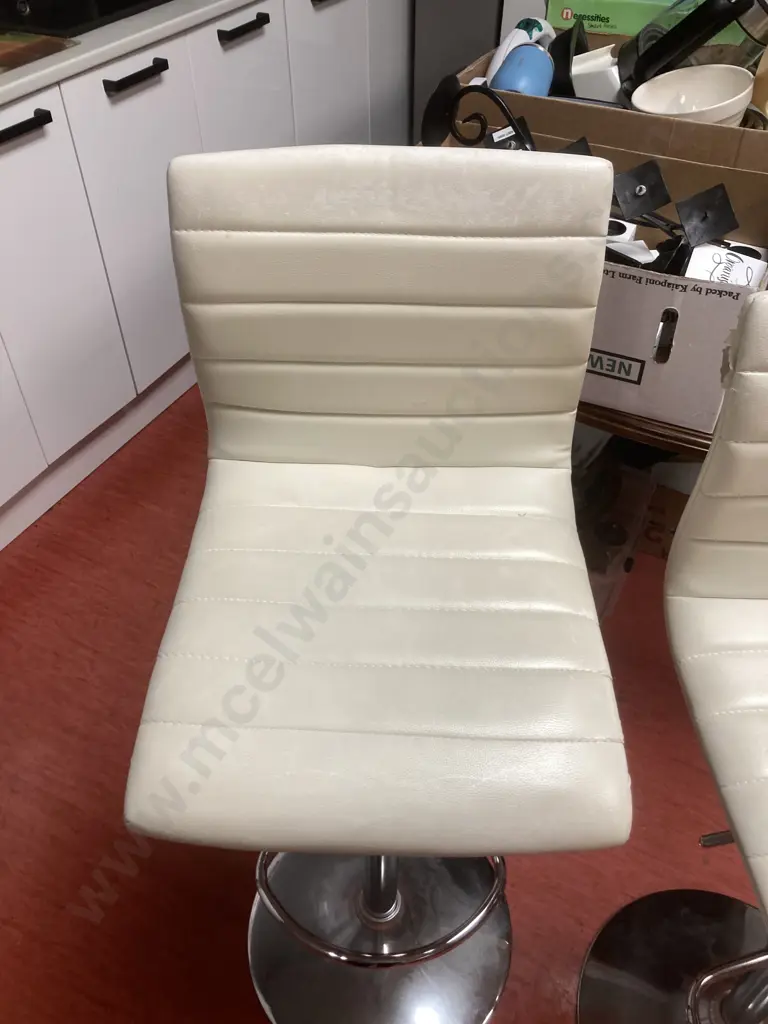 Pair of Cream PU Leather Gaslift Barstools (As Found Condition) Image 1++