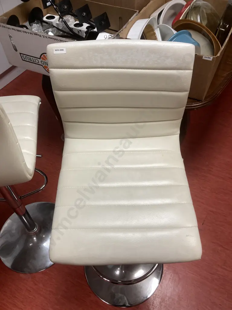 Pair of Cream PU Leather Gaslift Barstools (As Found Condition) Image 1++