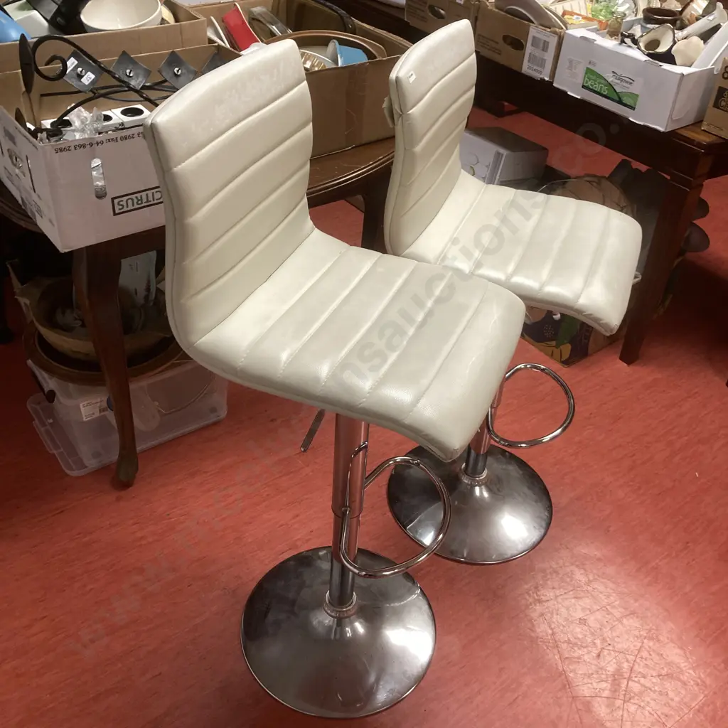 Pair of Cream PU Leather Gaslift Barstools (As Found Condition) Image 1++