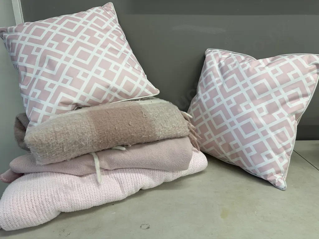 Selection Of Blankets & Urban Loft Cushions x2 Pink & White Image 1++