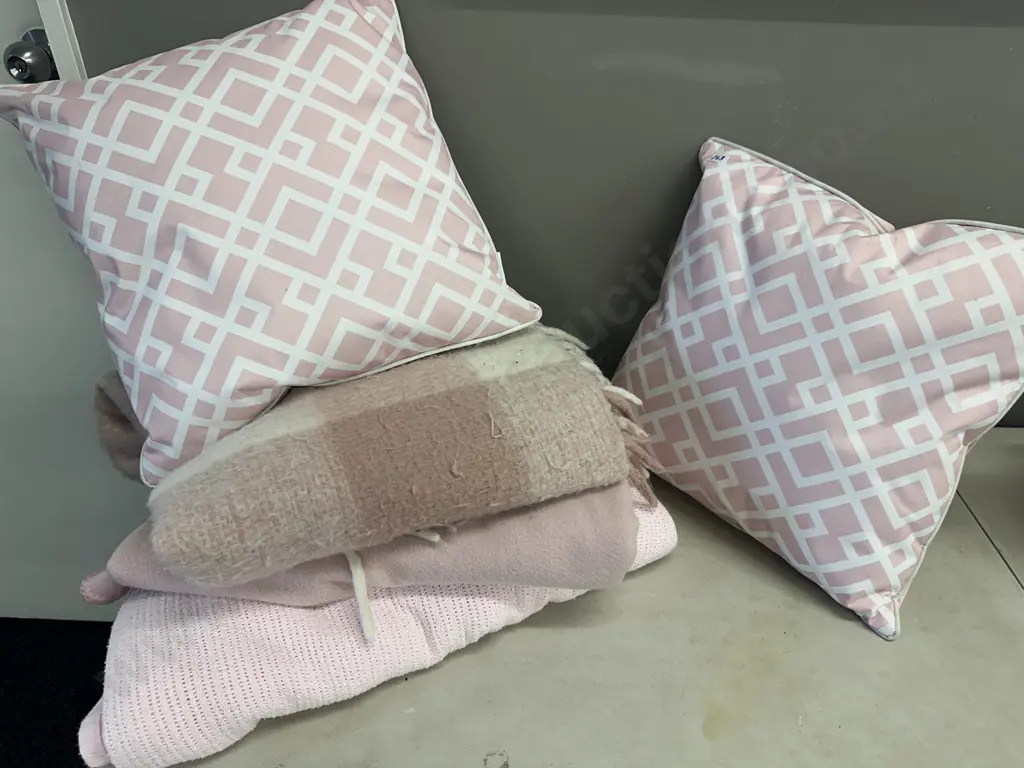 Selection Of Blankets & Urban Loft Cushions x2 Pink & White Image 1++