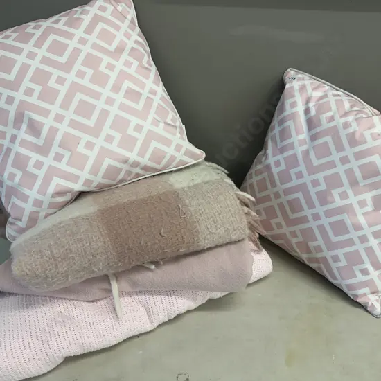 Selection Of Blankets & Urban Loft Cushions x2 Pink & White