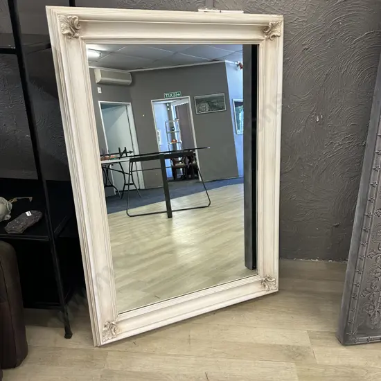 Antique Cream Framed Mirror With Ornate Leaf Detail. 107 x 76cm