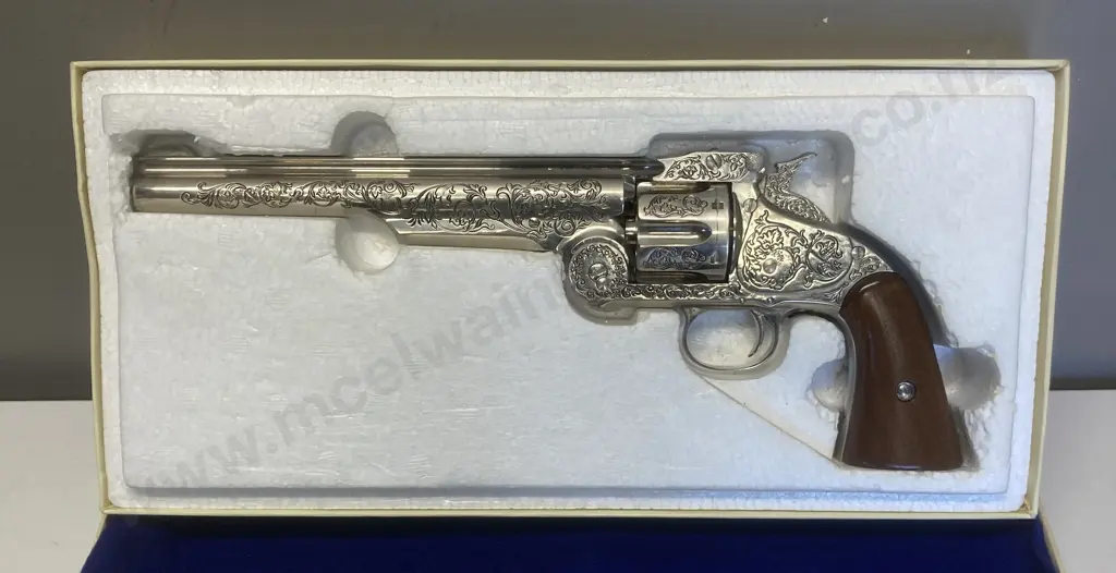 Stunning Franklin Mint "The Wyatt Earp" .44 Smith & Wesson Revolver, Non Firing Functional Replica, Boxed With COA. 1982 Image 1++