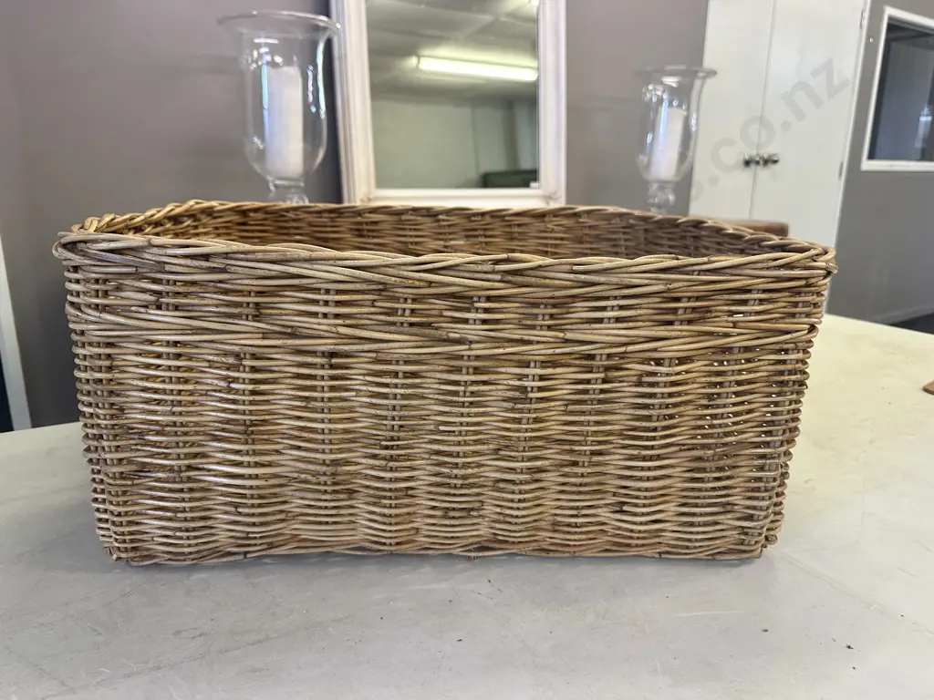 Vintage Rectangular Cane Basket H25,L61cm. Image 1++