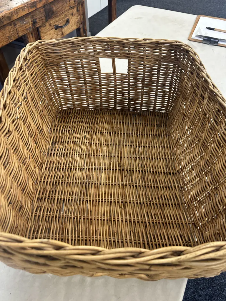 Vintage Rectangular Cane Basket H25,L61cm. Image 1++