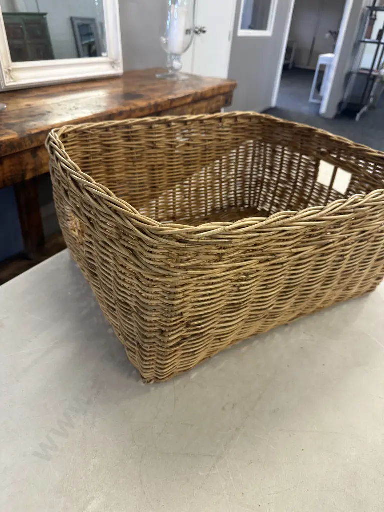 Vintage Rectangular Cane Basket H25,L61cm. Image 1++