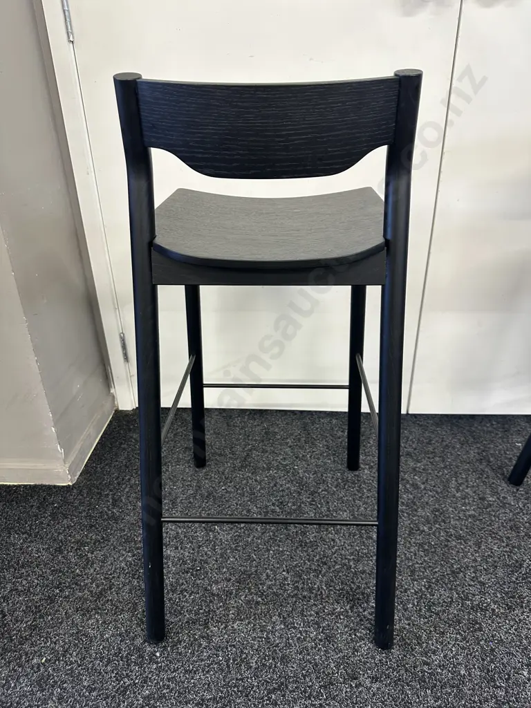Pair of Simon James 'Tangerine Stool With Back' Bar Stools - Black Stained Oak Finish. H87cm Image 1++