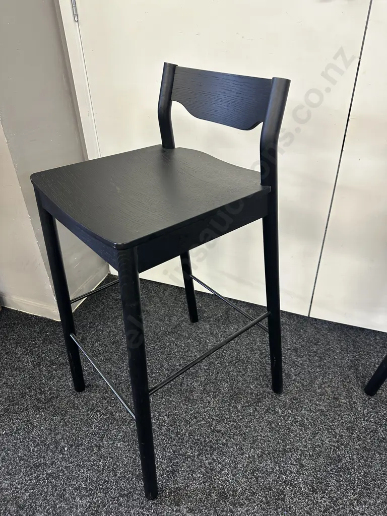Pair of Simon James 'Tangerine Stool With Back' Bar Stools - Black Stained Oak Finish. H87cm Image 1++