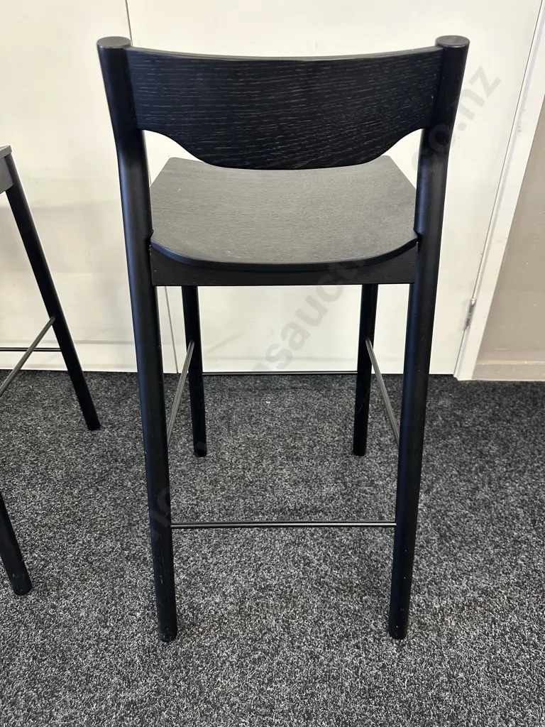 Pair of Simon James 'Tangerine Stool With Back' Bar Stools - Black Stained Oak Finish. H87cm Image 1++