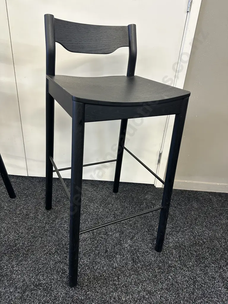 Pair of Simon James 'Tangerine Stool With Back' Bar Stools - Black Stained Oak Finish. H87cm Image 1++