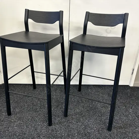 Pair of Simon James 'Tangerine Stool With Back' Bar Stools - Black Stained Oak Finish. H87cm