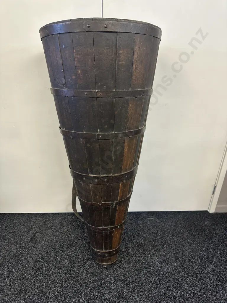 Antique Large French Wooden Grape Hotte (Harvest Basket) With Iron Banding & Leather Straps. 124cm Image 1++