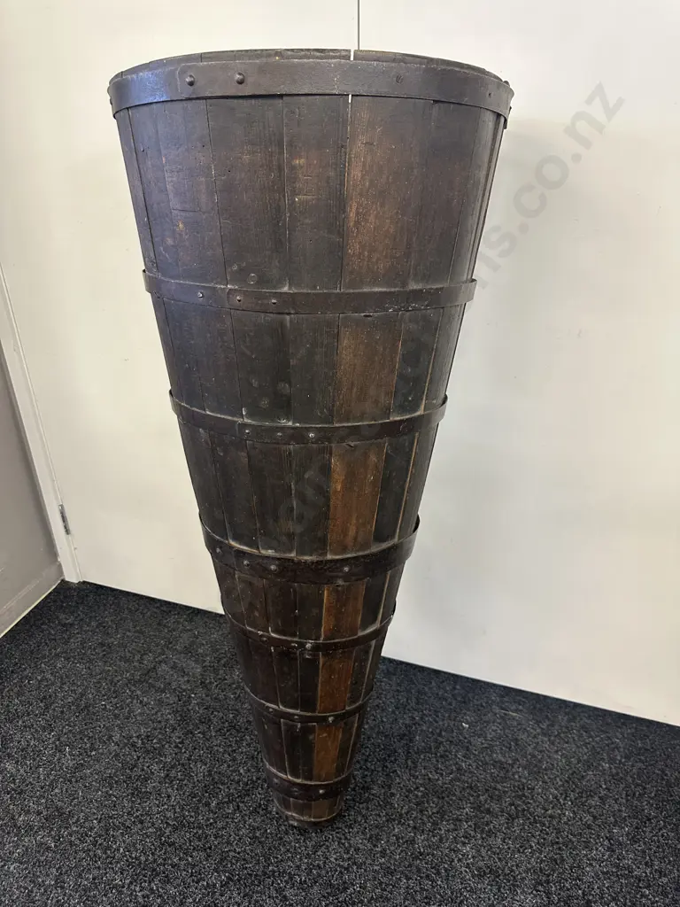 Antique Large French Wooden Grape Hotte (Harvest Basket) With Iron Banding & Leather Straps. 124cm Image 1++