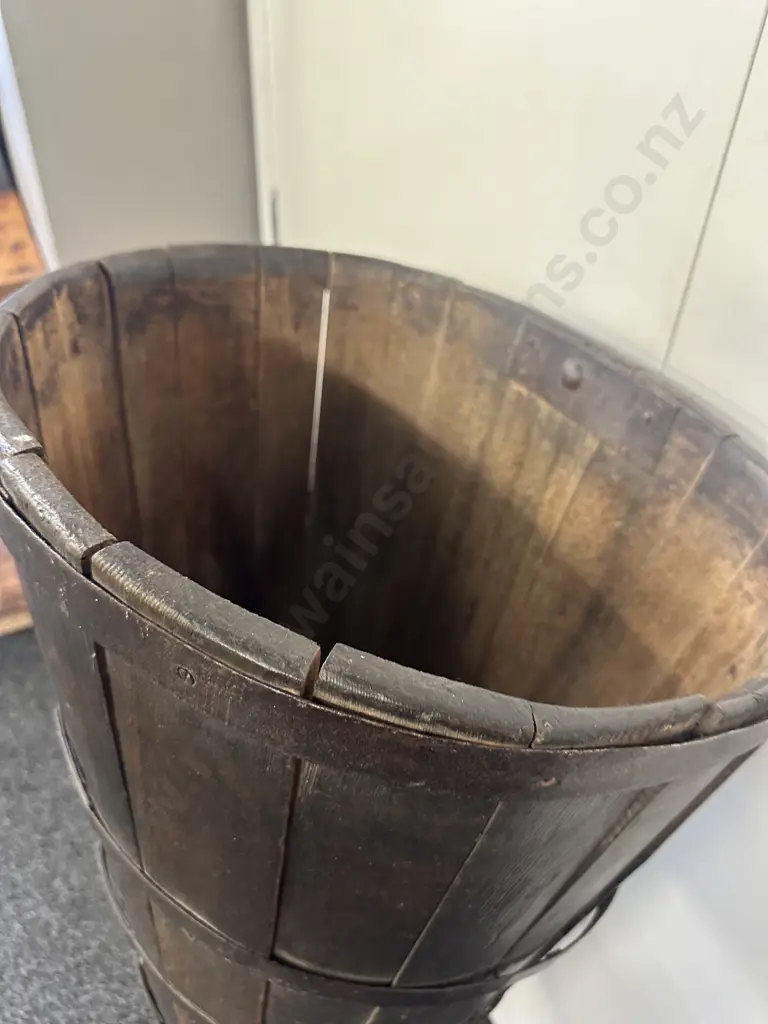 Antique Large French Wooden Grape Hotte (Harvest Basket) With Iron Banding & Leather Straps. 124cm Image 1++