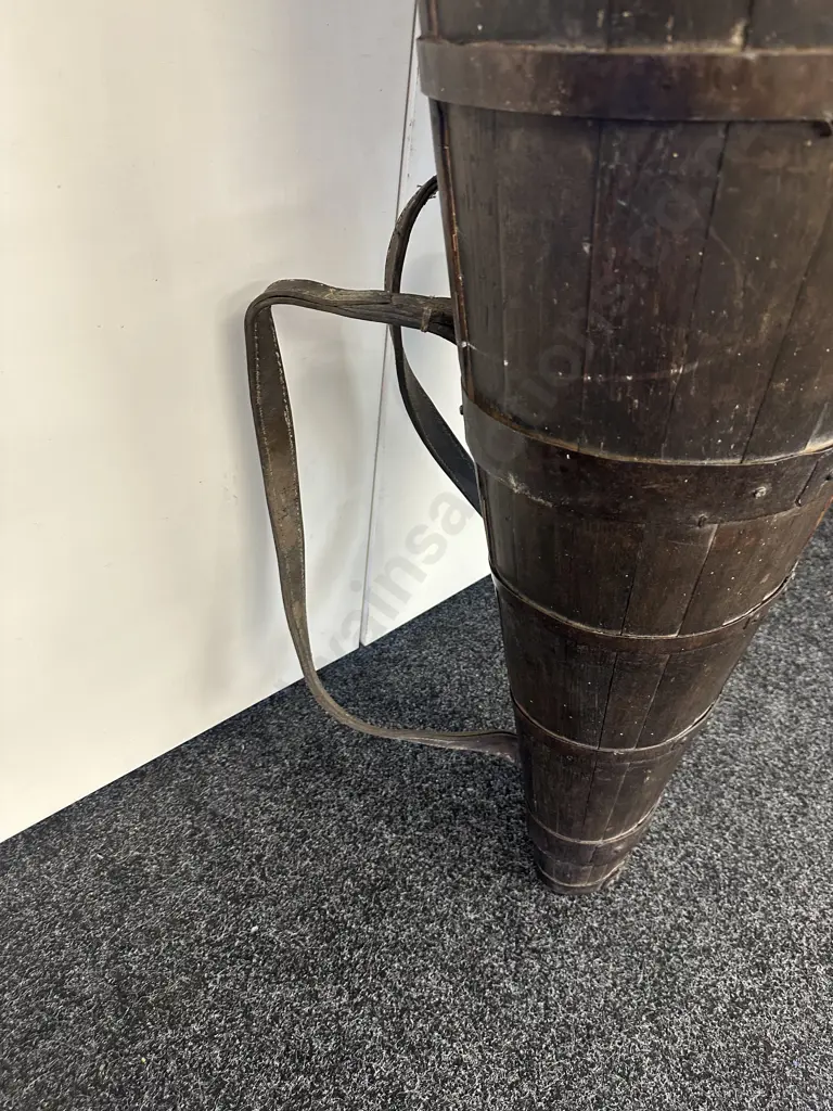 Antique Large French Wooden Grape Hotte (Harvest Basket) With Iron Banding & Leather Straps. 124cm Image 1++