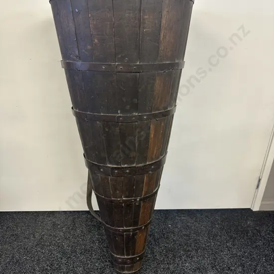 Antique Large French Wooden Grape Hotte (Harvest Basket) With Iron Banding & Leather Straps. 124cm