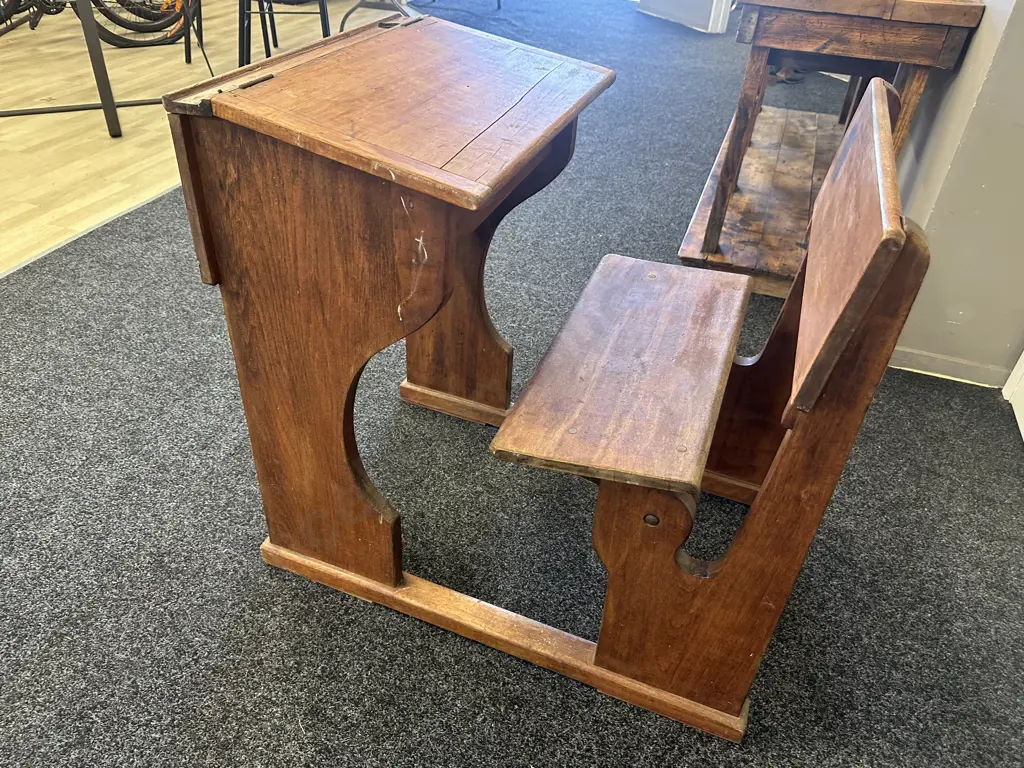 Colonial Wooden Lift Up School Writing Desk With Flip Up Bench Seat Chair. H86 W61 D86cm Image 1++