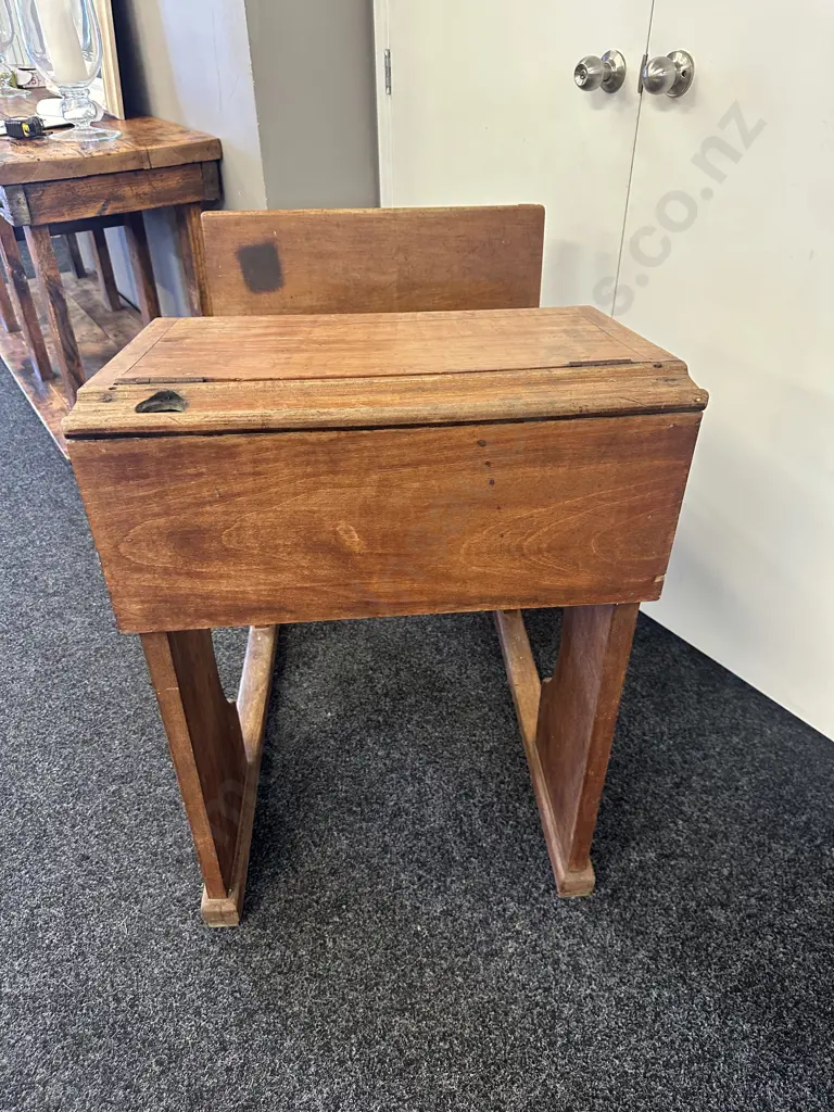 Colonial Wooden Lift Up School Writing Desk With Flip Up Bench Seat Chair. H86 W61 D86cm Image 1++