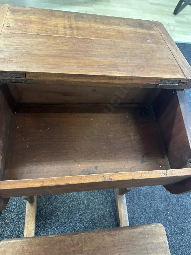 Colonial Wooden Lift Up School Writing Desk With Flip Up Bench Seat Chair. H86 W61 D86cm Image 1++