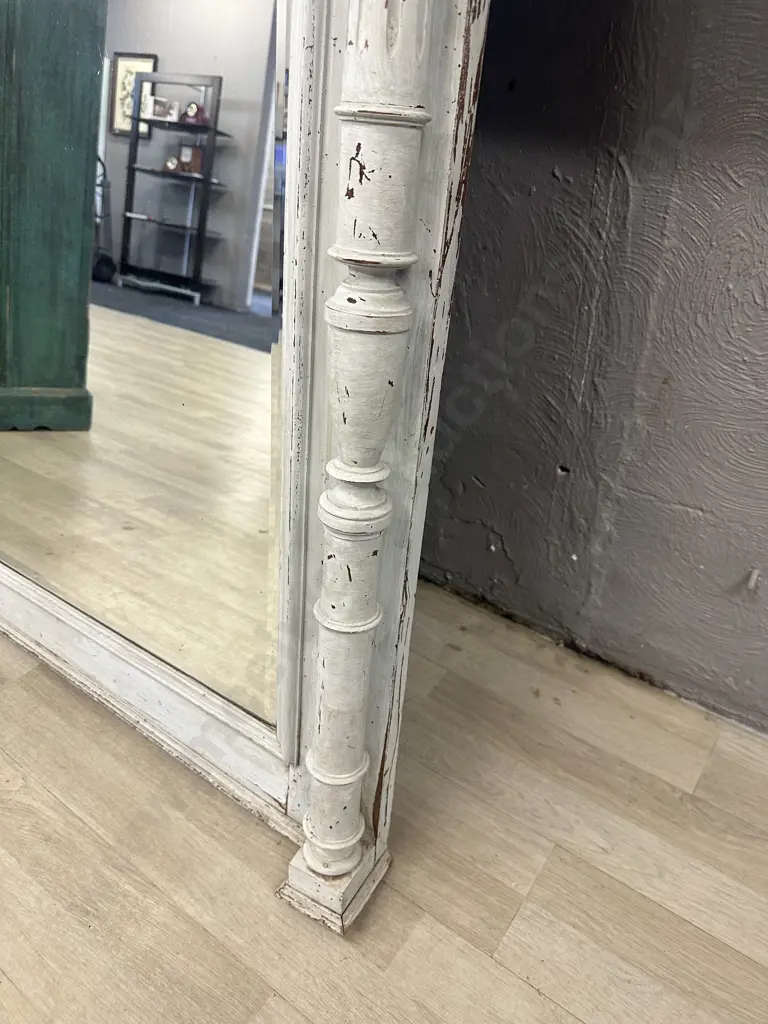 Antique French Wooden Painted Bevelled Edge Mirror. H158 W95 D13cm Image 1++