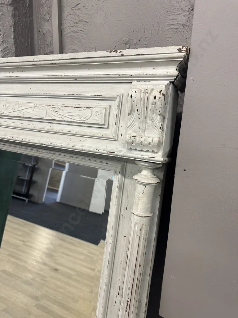 Antique French Wooden Painted Bevelled Edge Mirror. H158 W95 D13cm Image 1++
