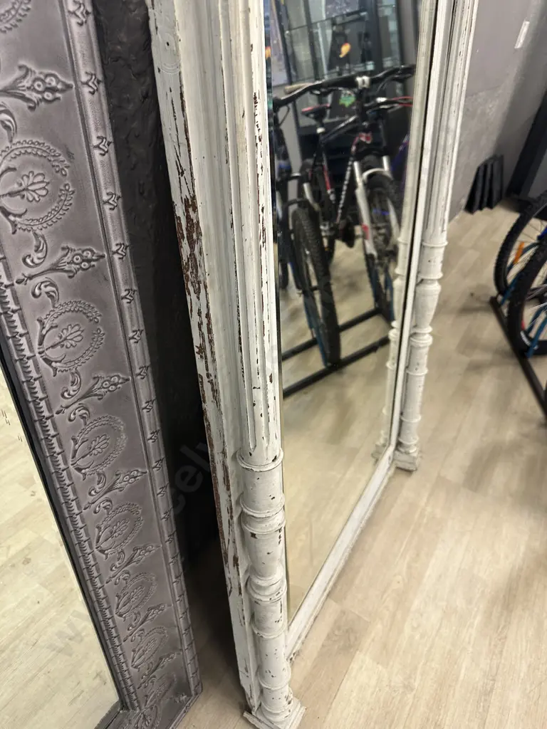 Antique French Wooden Painted Bevelled Edge Mirror. H158 W95 D13cm Image 1++