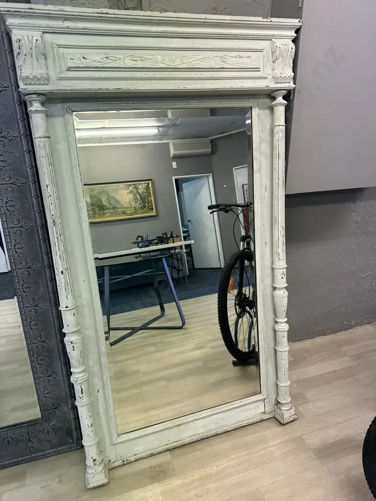 Antique French Wooden Painted Bevelled Edge Mirror. H158 W95 D13cm Image 1++