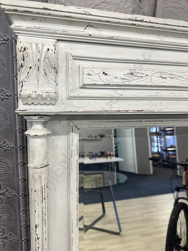 Antique French Wooden Painted Bevelled Edge Mirror. H158 W95 D13cm Image 1++