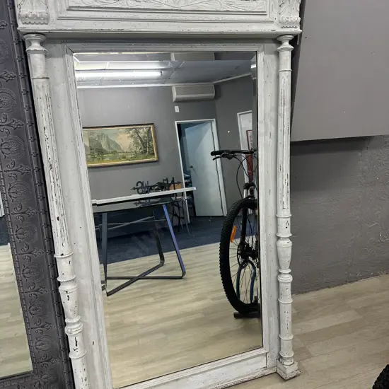 Antique French Wooden Painted Bevelled Edge Mirror. H158 W95 D13cm