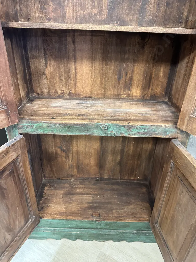 Antique Vintage Indian Almirah Cabinet With Green Distressed Finish. H180 W98 D42cm Image 1++