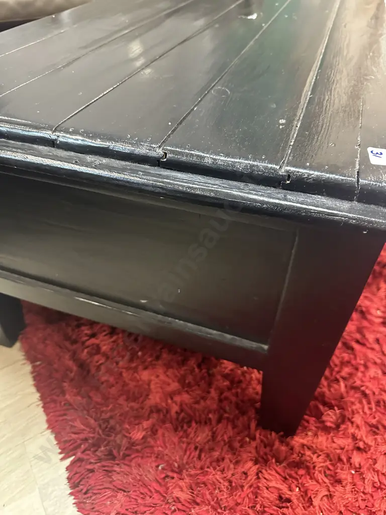 Black Painted Wooden Coffee Table, Single Drawer With Steel Ring Pull. H44 W120 D60cm Image 1++