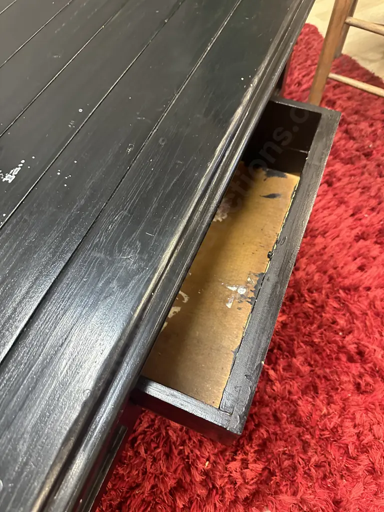 Black Painted Wooden Coffee Table, Single Drawer With Steel Ring Pull. H44 W120 D60cm Image 1++
