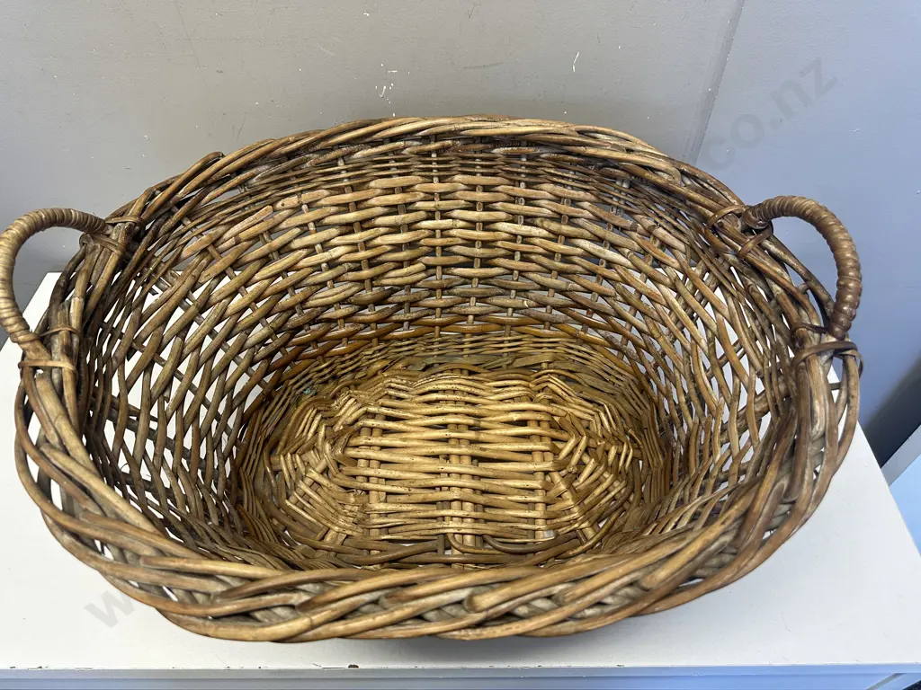 Vintage Double Handled Oval Cane Basket H31,L63cm. Image 1++