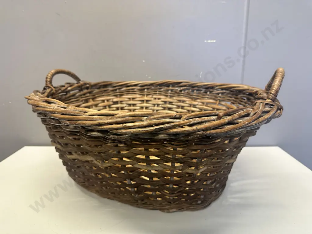 Vintage Double Handled Oval Cane Basket H31,L63cm. Image 1++