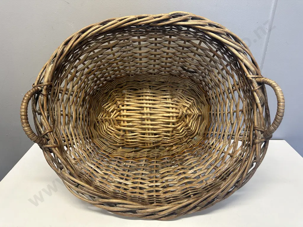 Vintage Double Handled Oval Cane Basket H31,L63cm. Image 1++