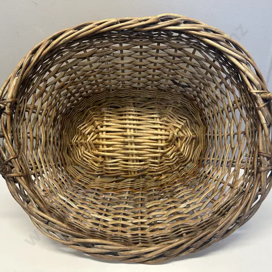 Vintage Double Handled Oval Cane Basket H31,L63cm.