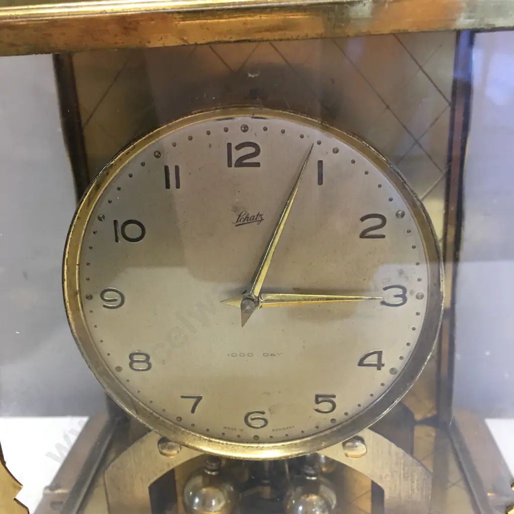 Vintage German Schatz (Schatz & Sohne) 1000 Day Rectangular Shelf Clock - July 1955, With Key. Early Straight Leg Model Image 1++