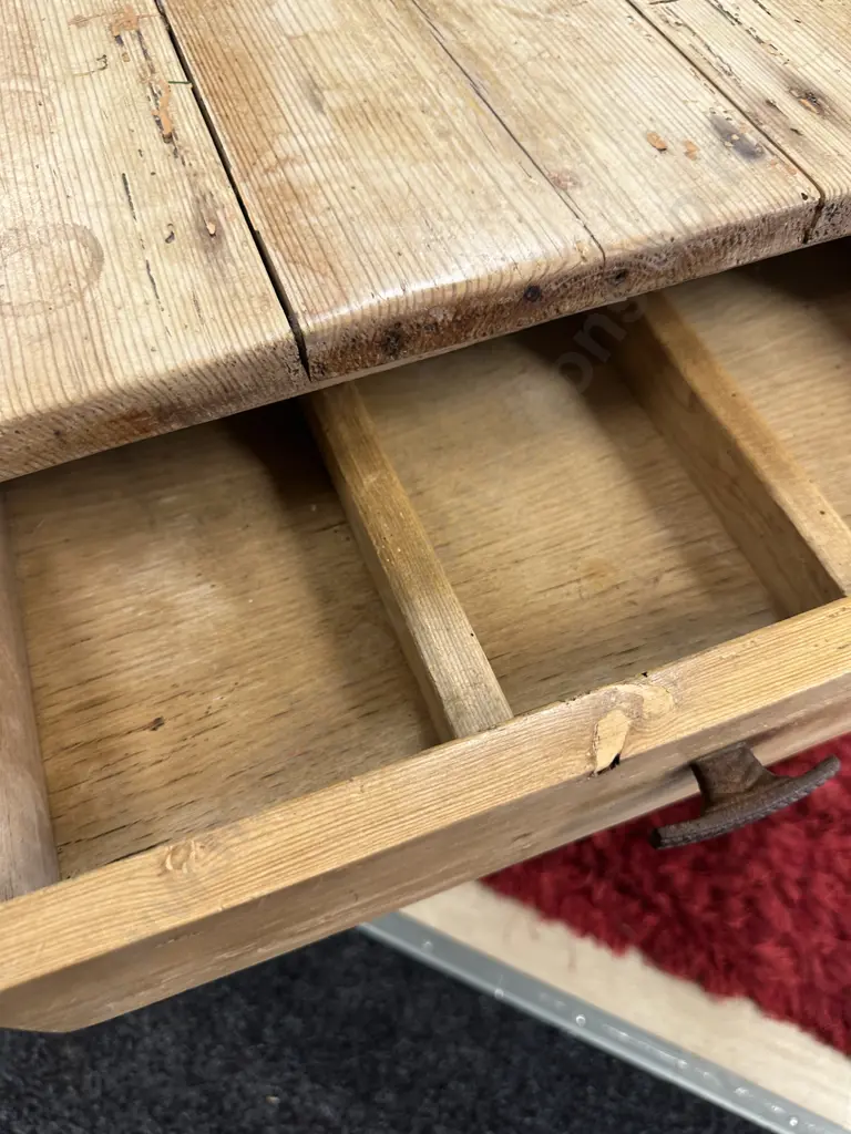 Antique Baltic Pine Kitchen Table With Cutlery Drawer. H75 W91 D60cm Image 1++