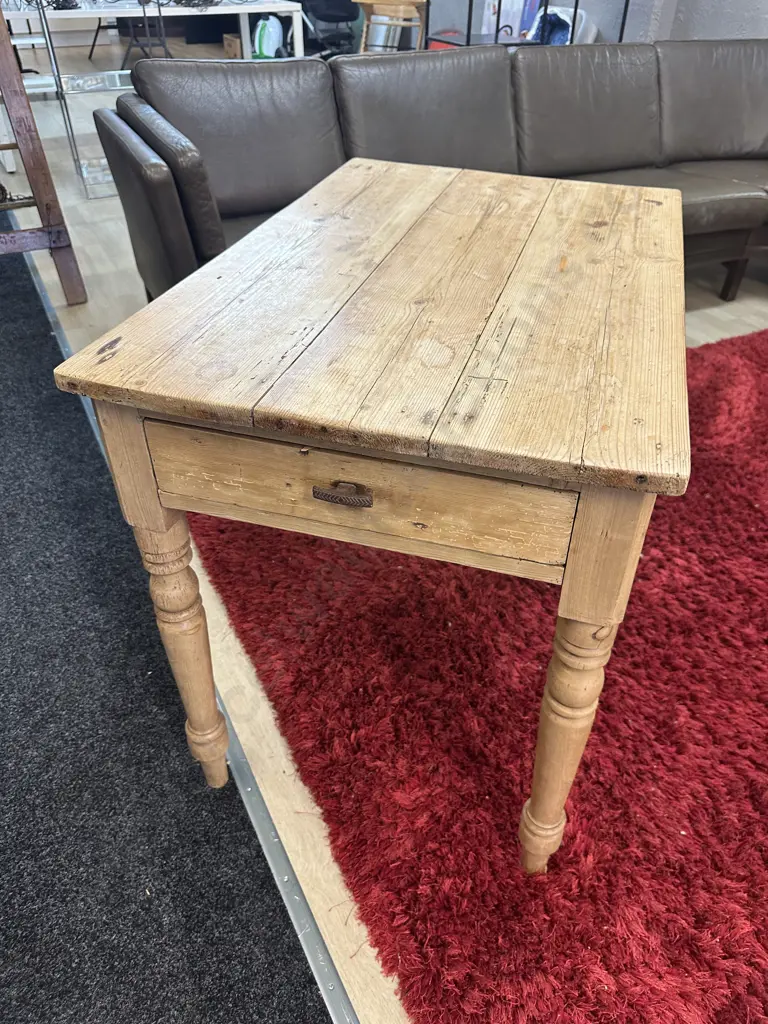 Antique Baltic Pine Kitchen Table With Cutlery Drawer. H75 W91 D60cm Image 1++