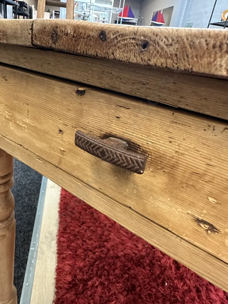Antique Baltic Pine Kitchen Table With Cutlery Drawer. H75 W91 D60cm Image 1++