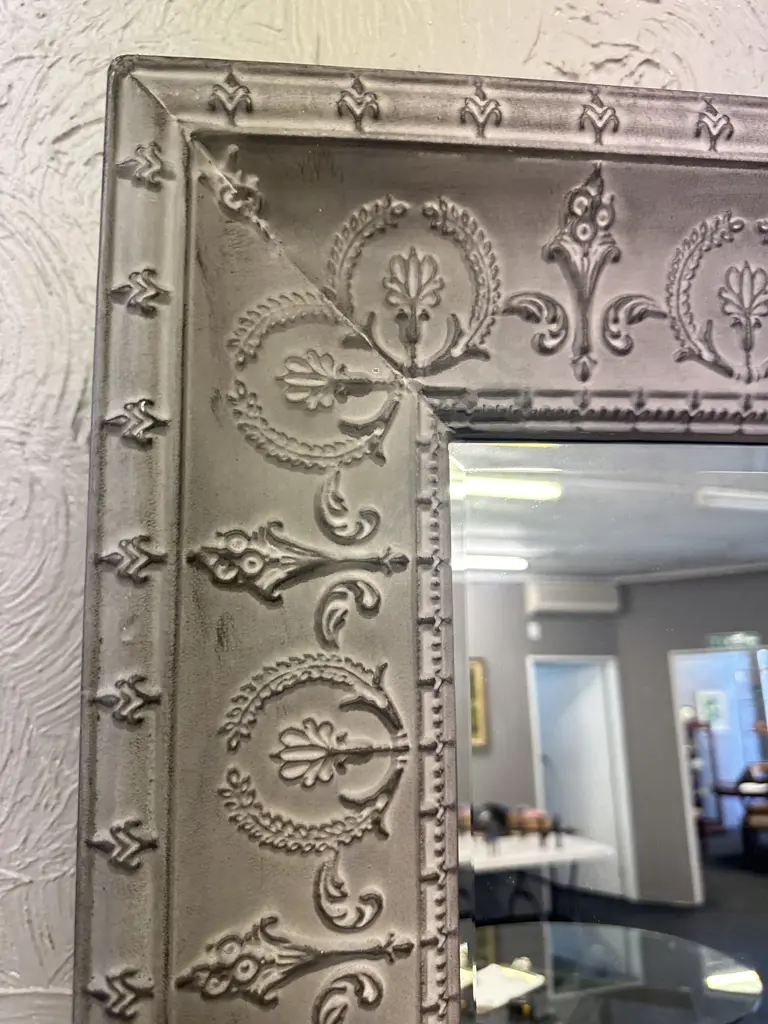 French Style Elegant Metal Embossed Bevelled Wall Mirror. 187 x 83cm Image 1++